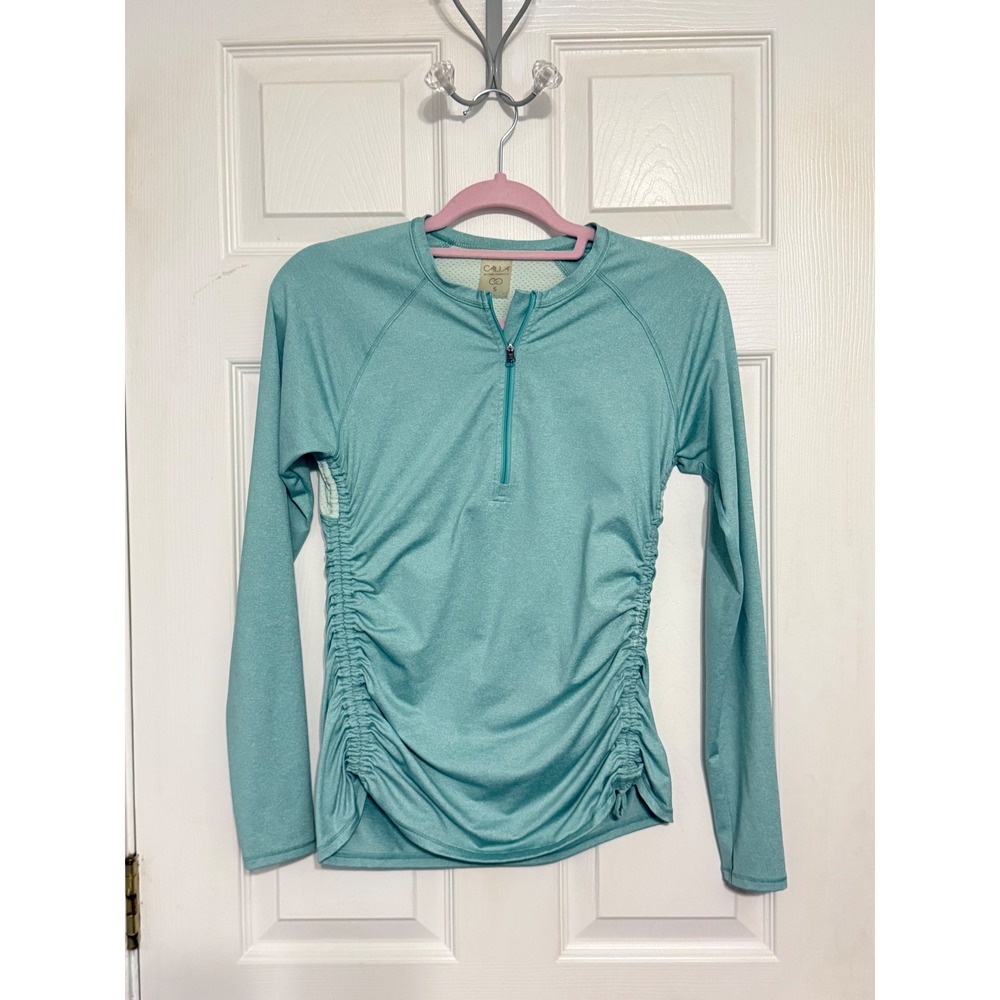 Calia by Carrie Underwood Womens Teal Quarter Zip Ruched Long Sleeve Top S